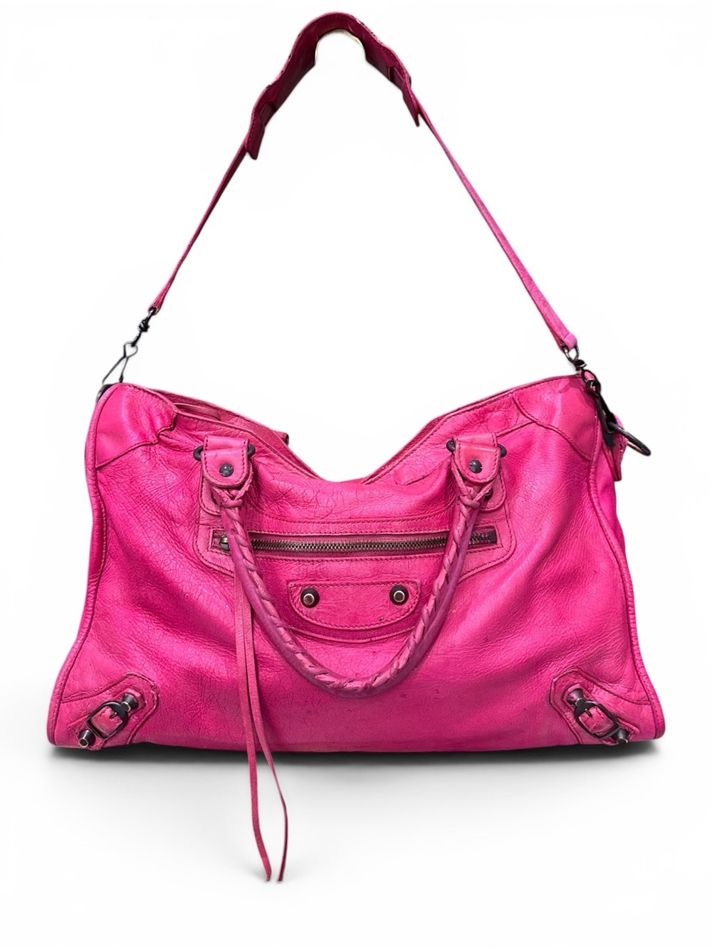 Balenciaga Classic City Motorcycle Bag Pink Arena Lambskin Leather Y2K with COA